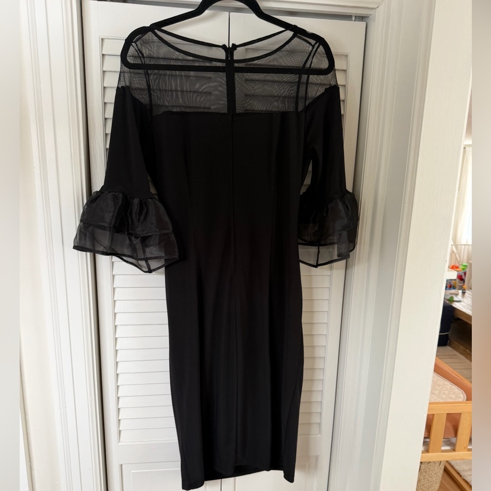 MARINA Black Dress with Sheer Ruffle Sleeves